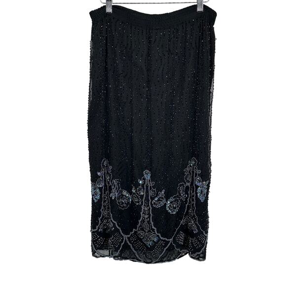 Vintage Oleg Cassini Silk Beaded Sequin Top Skirt Set Black 10 Gatsby Flapper - Picture 10 of 16